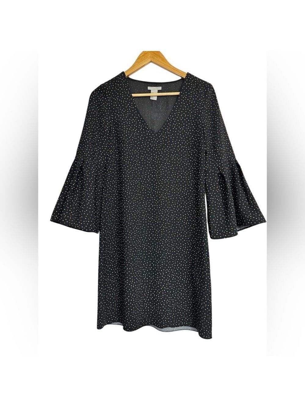 H&M Black Polka Dot Bell Sleeve Mini Dress Size 4